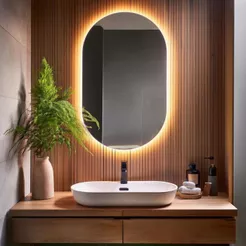 Espelho de vidro Oval 80x50 cm Borda Polida Lapidada com Led Banheiro Escritorio sala