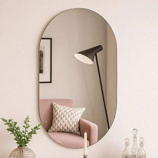 Espelho Oval de vidro lapidado 80x50  CM Escritorio Sala Hall Quarto salão Banheiro. com suporte em Oferta na Shopee