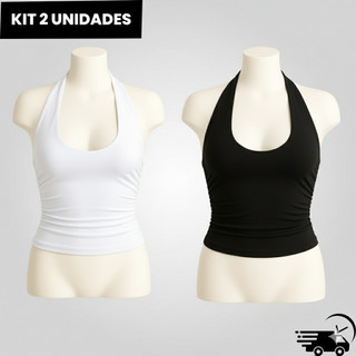 Kit 2 Cropped Feminino Frente Única Costa Nua Franzido Justo Fashion