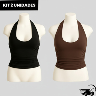 Kit 2 Blusa Cropped Feminino Frente Única Franzido Justo Moda Verão em Oferta na Shopee