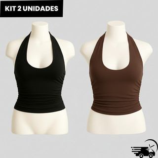 Kit 2 Blusa Cropped Feminino Frente Única Franzido Justo Moda Verão