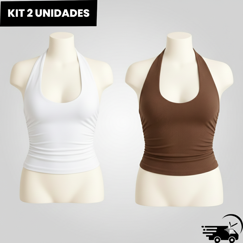 Kit com 2 Cropped Feminino Costa Nua Frente Única Franzido Ajustado ao Corpo em Oferta na Shopee