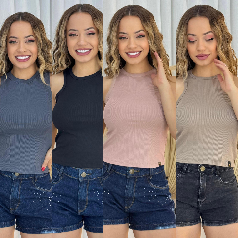 Blusa regata, canelada com elastano fresca e leve verão.