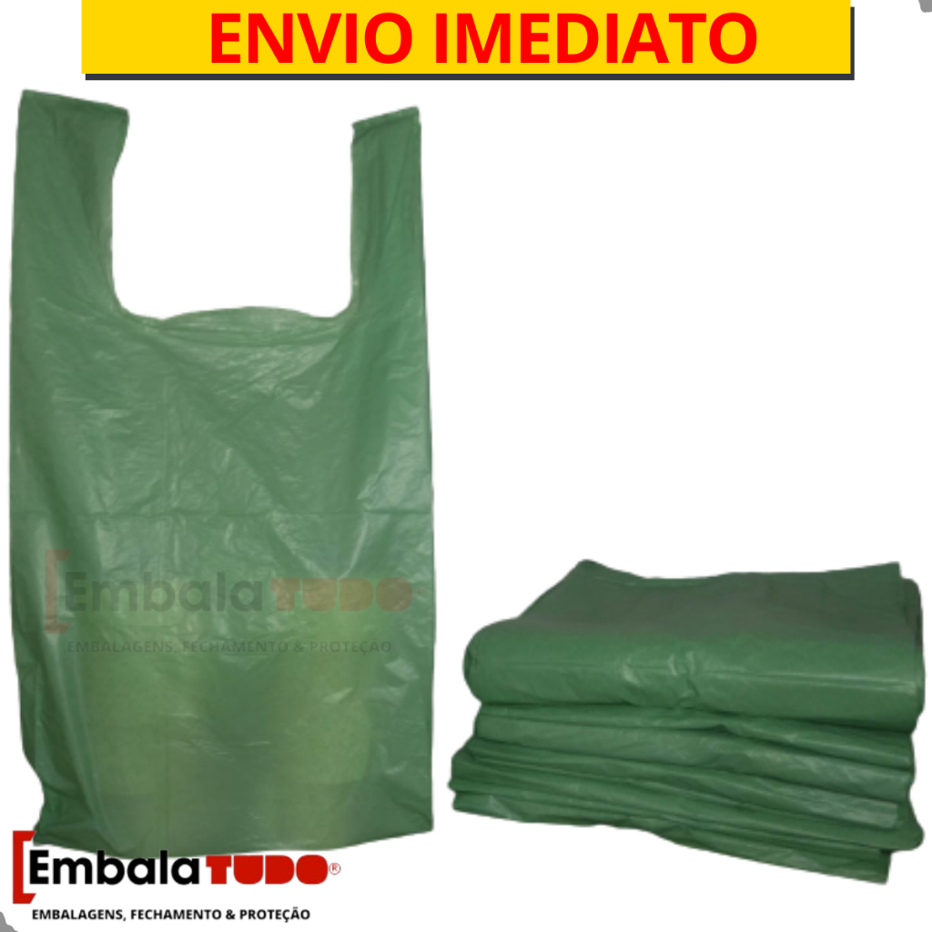 Sacola Plastica Reforçada 100 Unidades De Mercado Verde 48x58cm Direto da Fábrica
