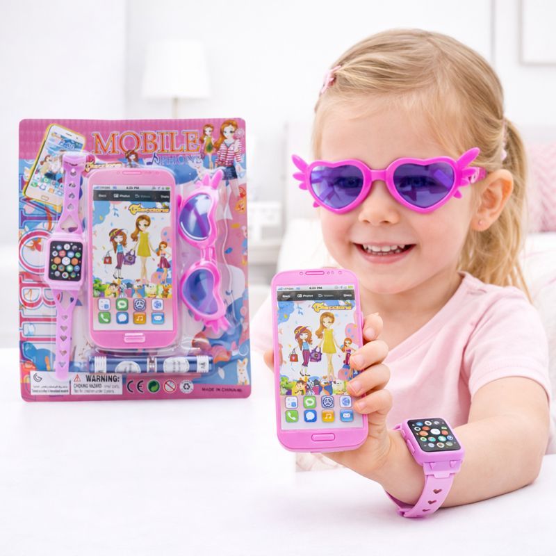 Kit Celular Interativo + Relogio + Oculos Brinquedo Infantil Criança Brincar Presente Para Meninas