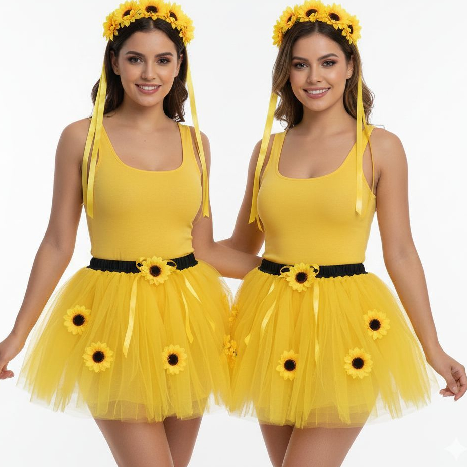 Fantasia De Girassol Infantil E Adulta Carnaval Festas Saia De Tule