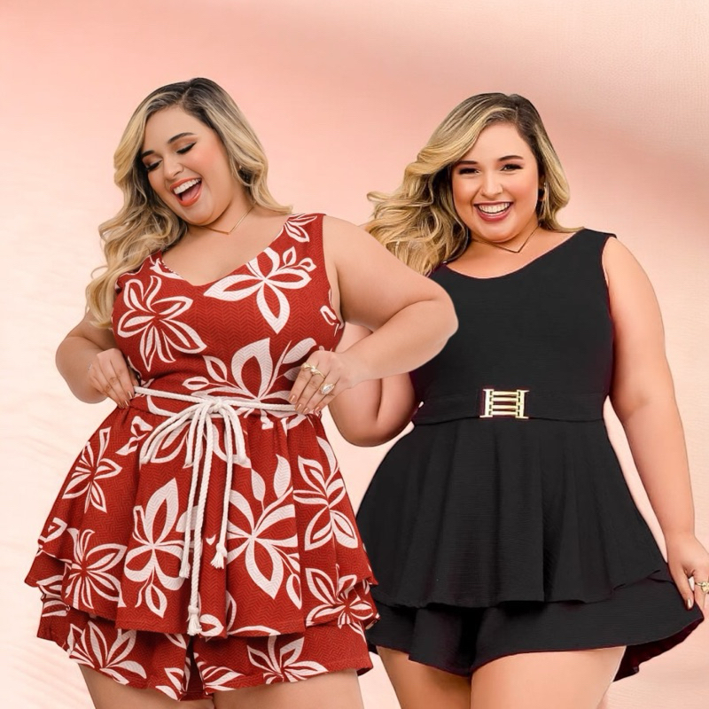 Macacão Feminino Vestido Curto Macaquinho Pluss size Malha Crepe Vesti 46 ao 52