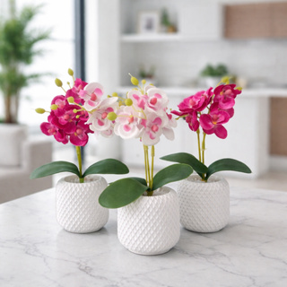 Vasos Decorativos com Orquídea Artificial em Gesso Cerâmico Branco para Sala, Escritório, Casa, Apartamento Decoração em Oferta na Shopee