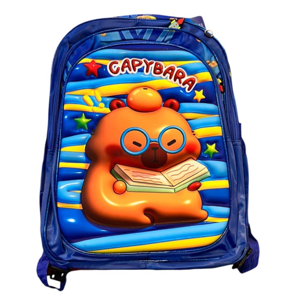 Mochila Escolar 3D Reforçada - Infantil unissex Grande Kit Com 3 Bolsa Lancheira -Estojo- Mochila Capivara