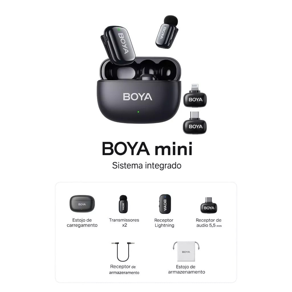 Microfone Sem Fio Boya Mini-11 Lapela Android/Ios/Camera Preto