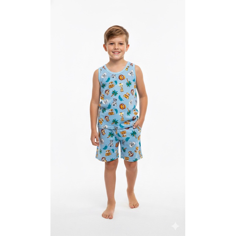 Pijama Menino Estampado Regata Roupa de Dormir Infantil Verão Kit 1, 2 e 4 Peças de 2 a 12 Anos