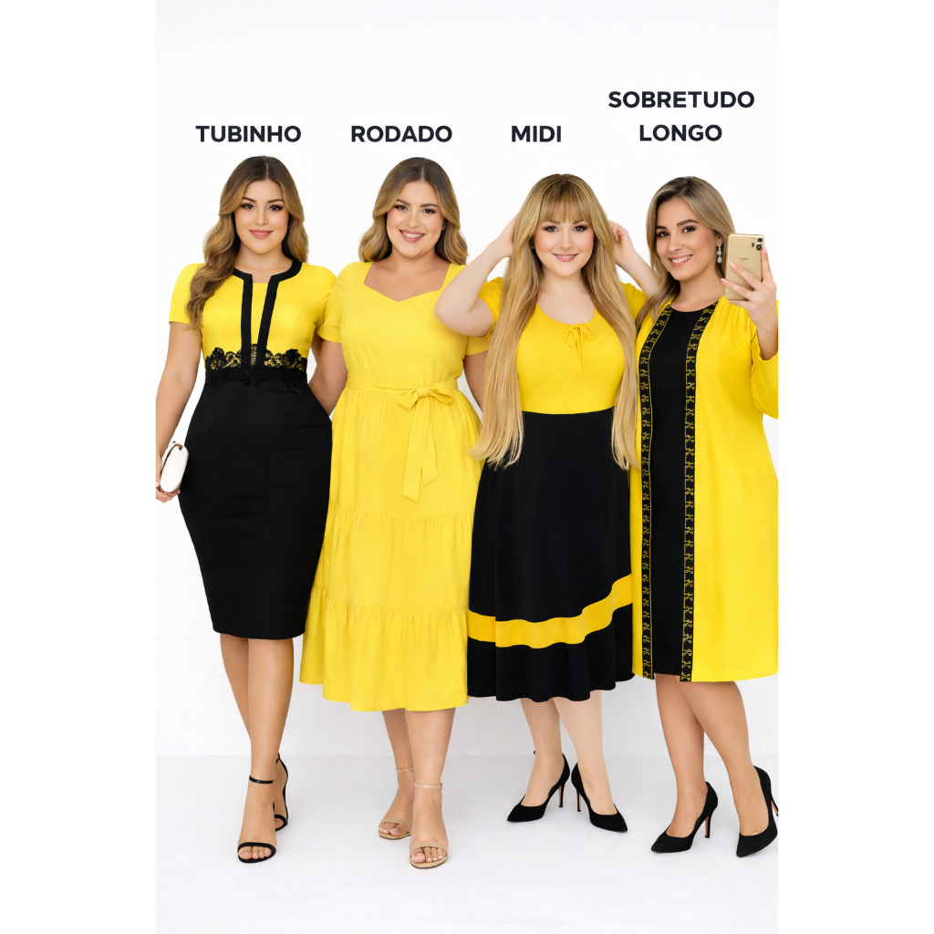 Vestido Feminino Moda Evangélica Social Babado Secretária Executica Midi Plus Size Tubinho