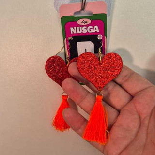 Brinco Coração com Tassel Glitter - Acessório Carnaval com Franja