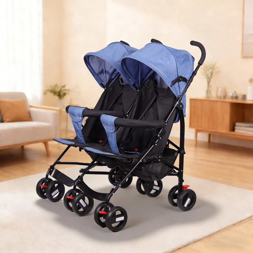 Carrinho De Bebê Duplo Para 2 Crianças Gêmeos Com Capota E Cinto Segurança 5 Pontos Resistente