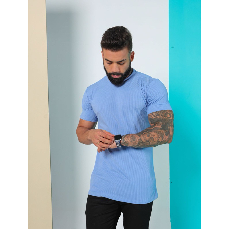 Camiseta Masculina Canelada Slim Fit Americana Premium em Oferta na Shopee
