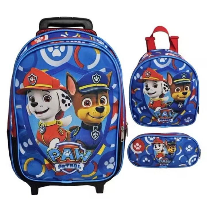 (3 itens) Mochila de rodinhas + Lancheira térmicpa +Estojo Patrulha Maria Clara Sonic Pj Masks Stitch Escolar