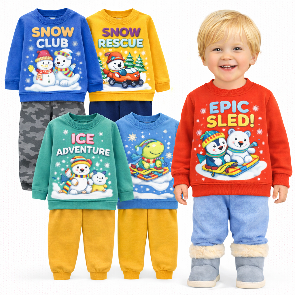 Kit Sortido 2 ou 4  Peças Moletom Roupa De Bebê Menino Infantil Inverno Masculino Peluciado Estampado para Frio Inverno