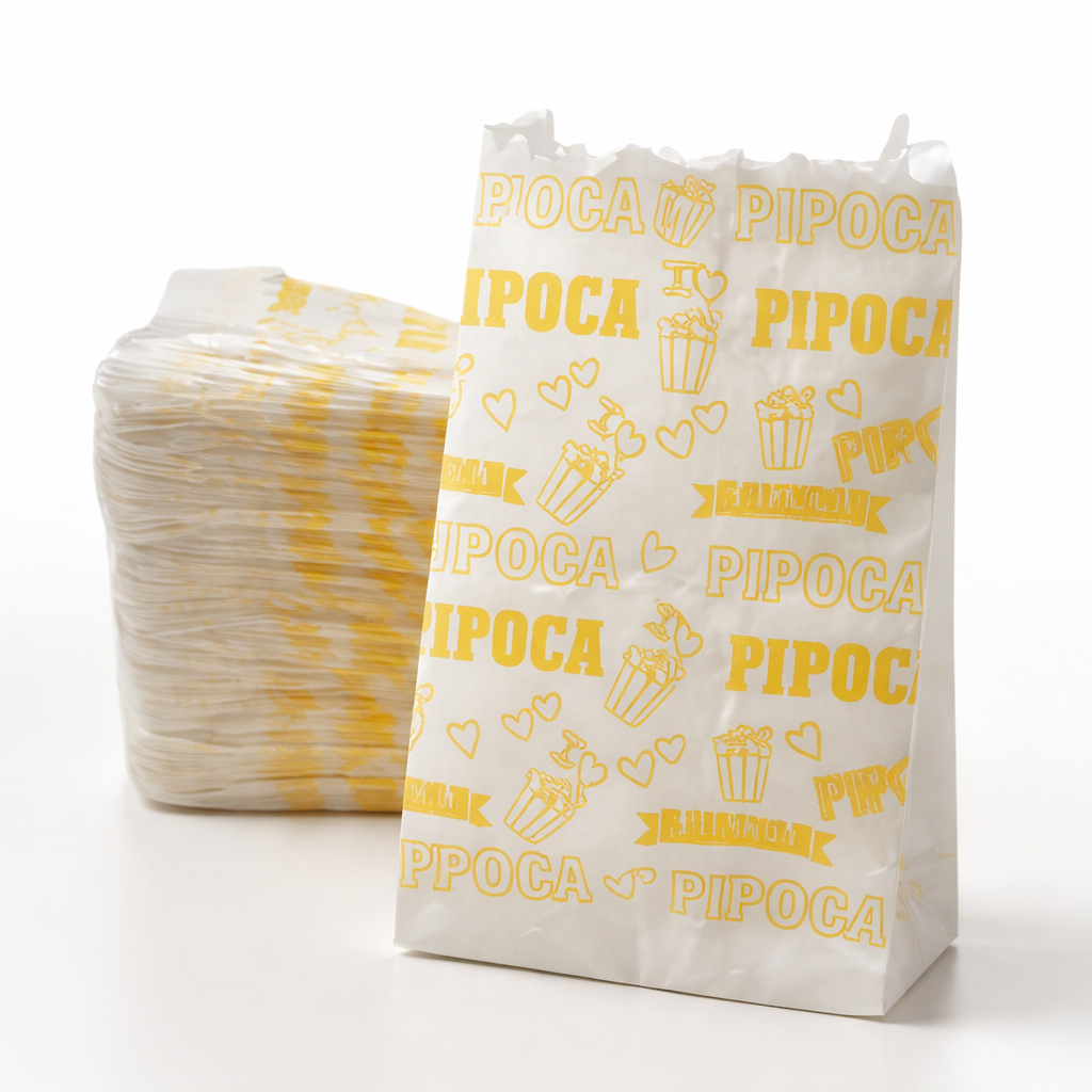 500 Sacos para Pipoca 8,5x14,5cm - Papel Personalizado para Festas, Lanchonetes e Cinema, amarelo