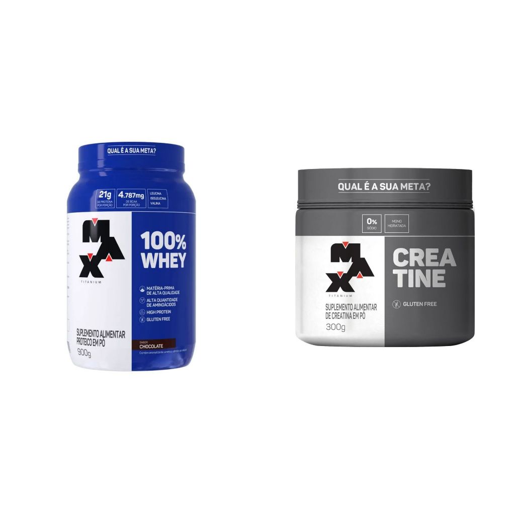 Kit Max Titanium Whey Concentrado e Creatina 300g Whey 100% Max + Creatina Pote 300g