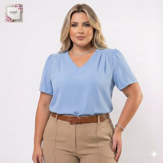 Blusa Plus Size Social Duna Premium Manga Princesa Decote V Moda Trabalho Evangélica GG G1 G2 G3 em Oferta na Shopee