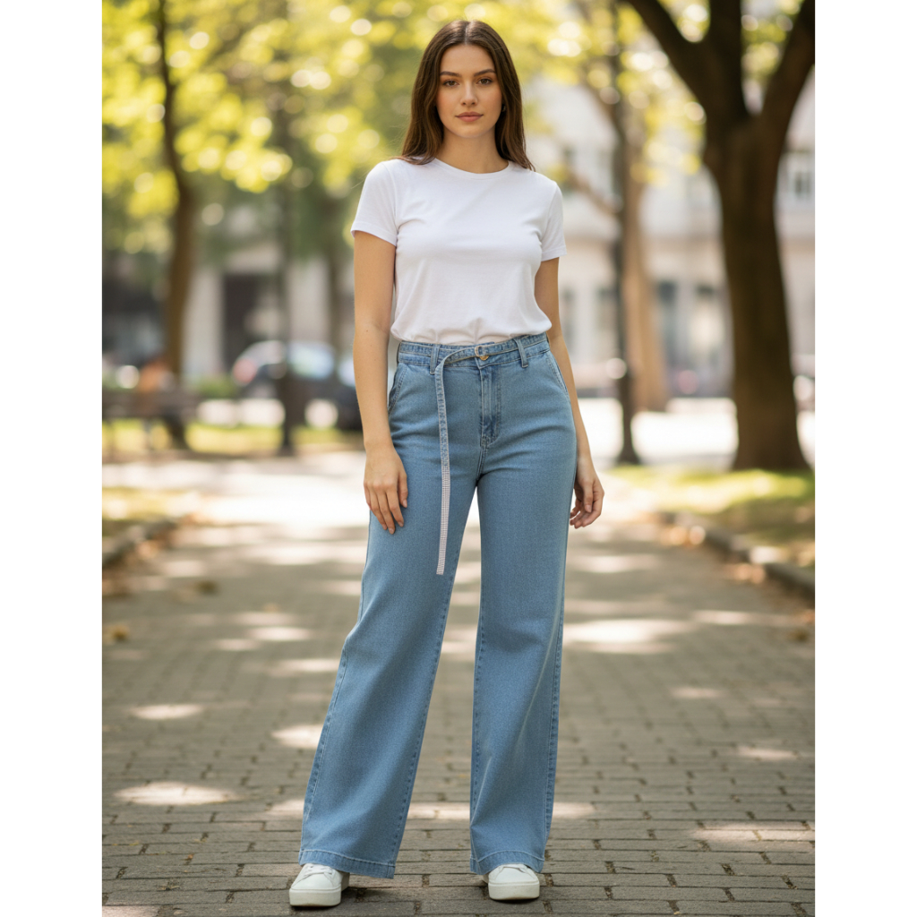Calça Biotipo Wide Leg Feminina com Lycra e Cintinho - 31388