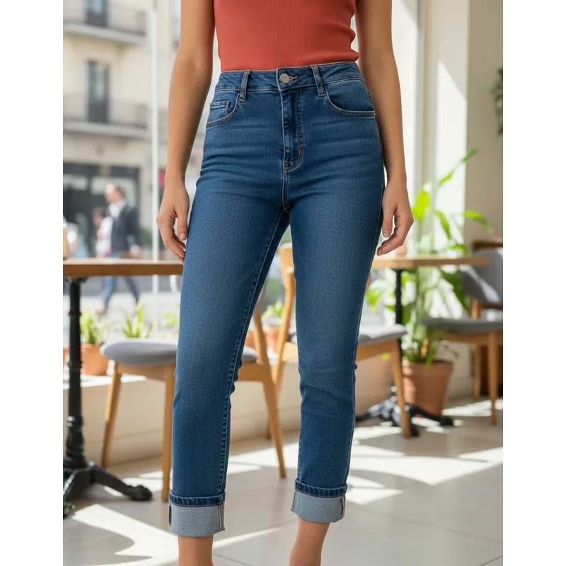 Calça Mom Biotipo Jeans Escuro com Lycra - 31574