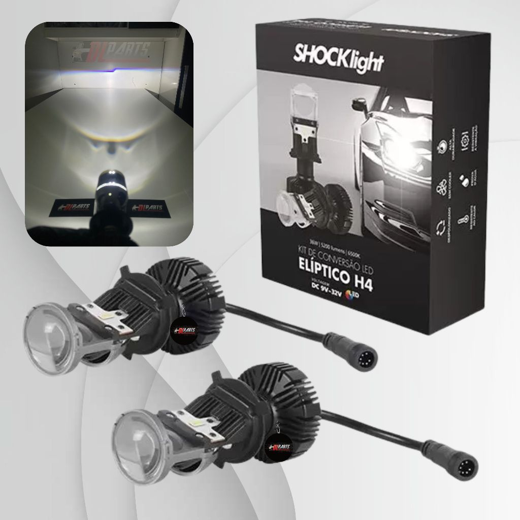 SHOCKLIGHT - Lâmpada automotiva ultra Led Canhão Projetor H4 Mini Projetor Eliptico 36w/5200lm bivolt