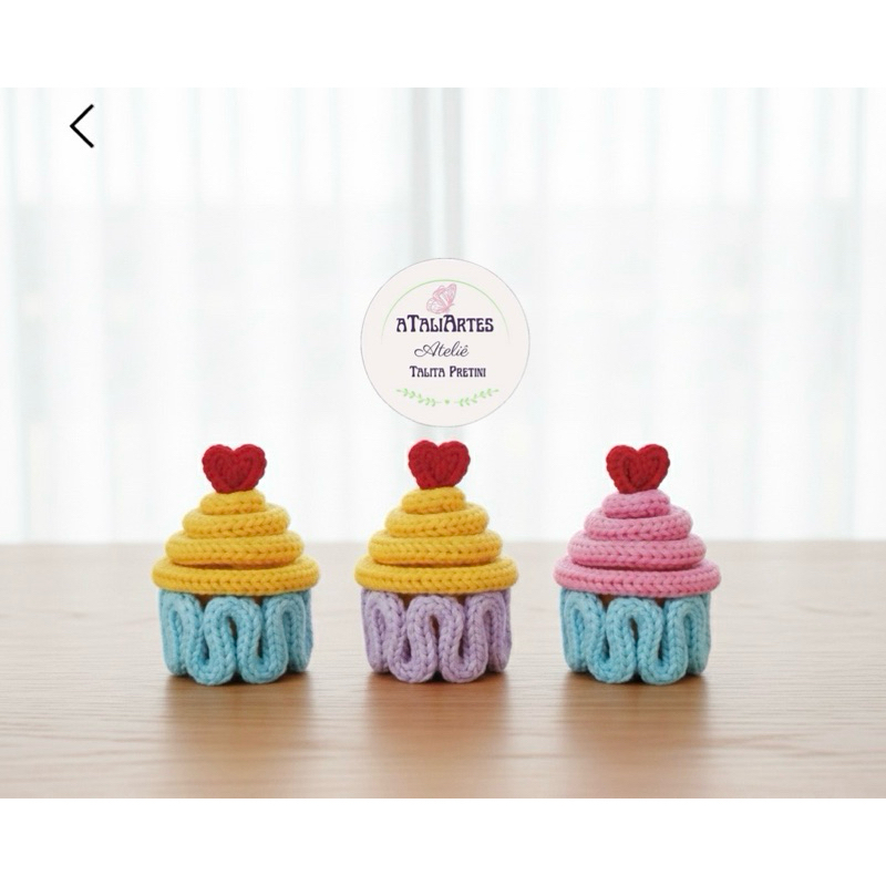 aTaliArtes - Mini Cupcake Decorativo em Tricotin 3D - Modelo Dijon - Enfeite Personalizado cupcake