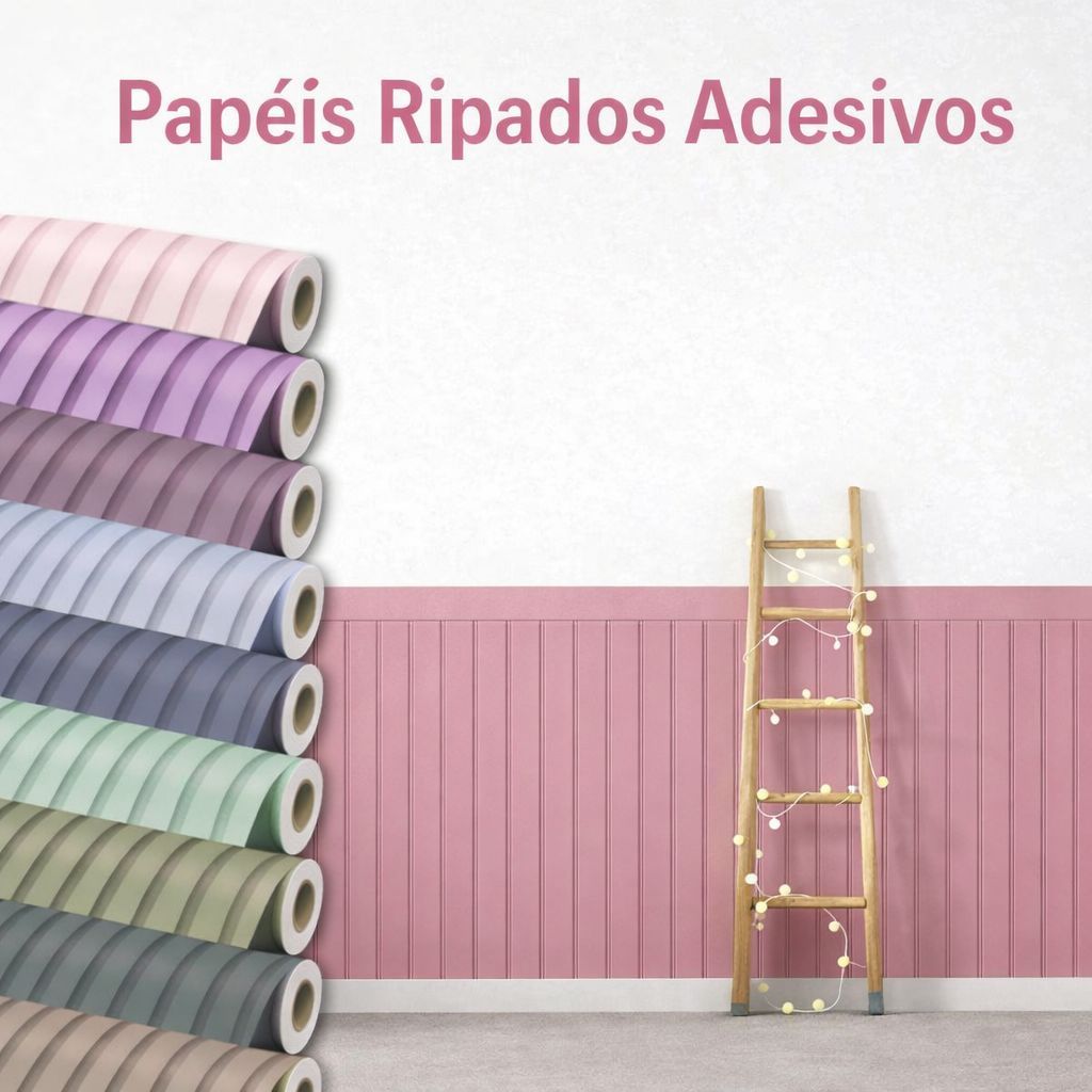Papel De Parede Adesivo Ripado Com Faixa Para Meia Parede