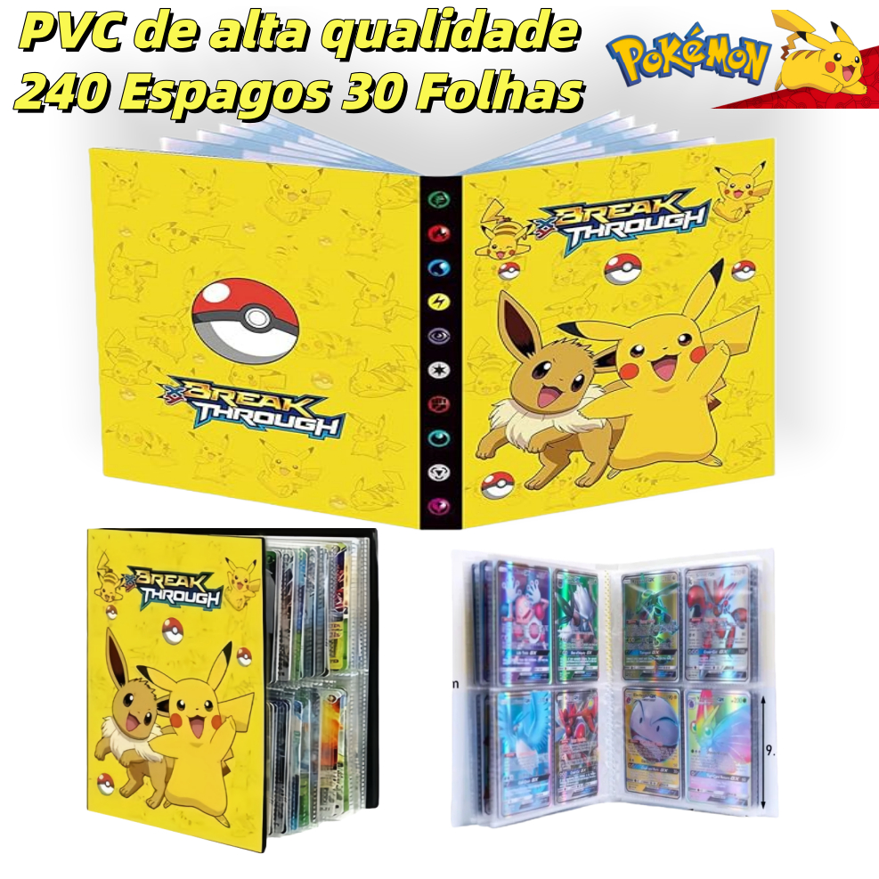 Álbum TCG Premium 240 Cartas – Pikachu Eevee Charizard– Pasta Colecionável