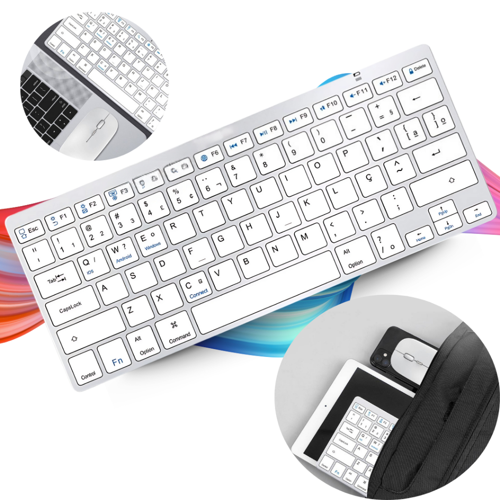 Teclado Sem fio Bluetooth ABNT2 Com tecla "Ç" Teclado para Tablet e Celular