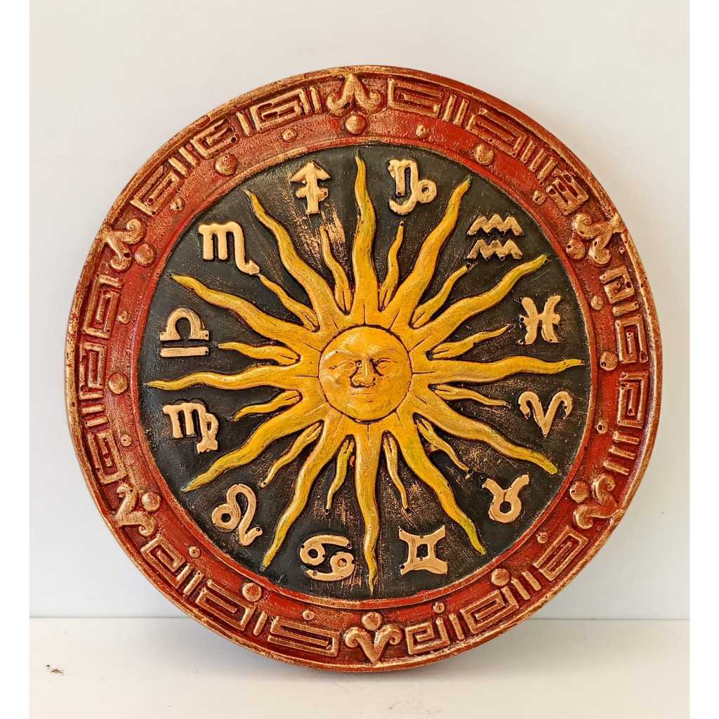 Imagem Mandala dos Signos Zodíaco 20cm em Gesso Vermelho e Preto com Dourado