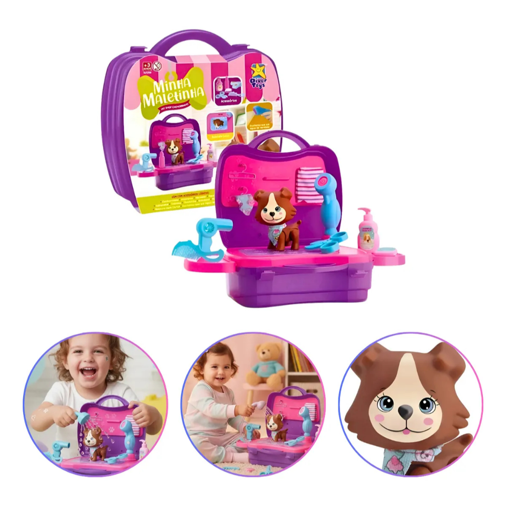 Playset Maletinha Meu Pet Shop Cachorrinho Com Acessórios Ducha Sai Água Brinquedo Meninas