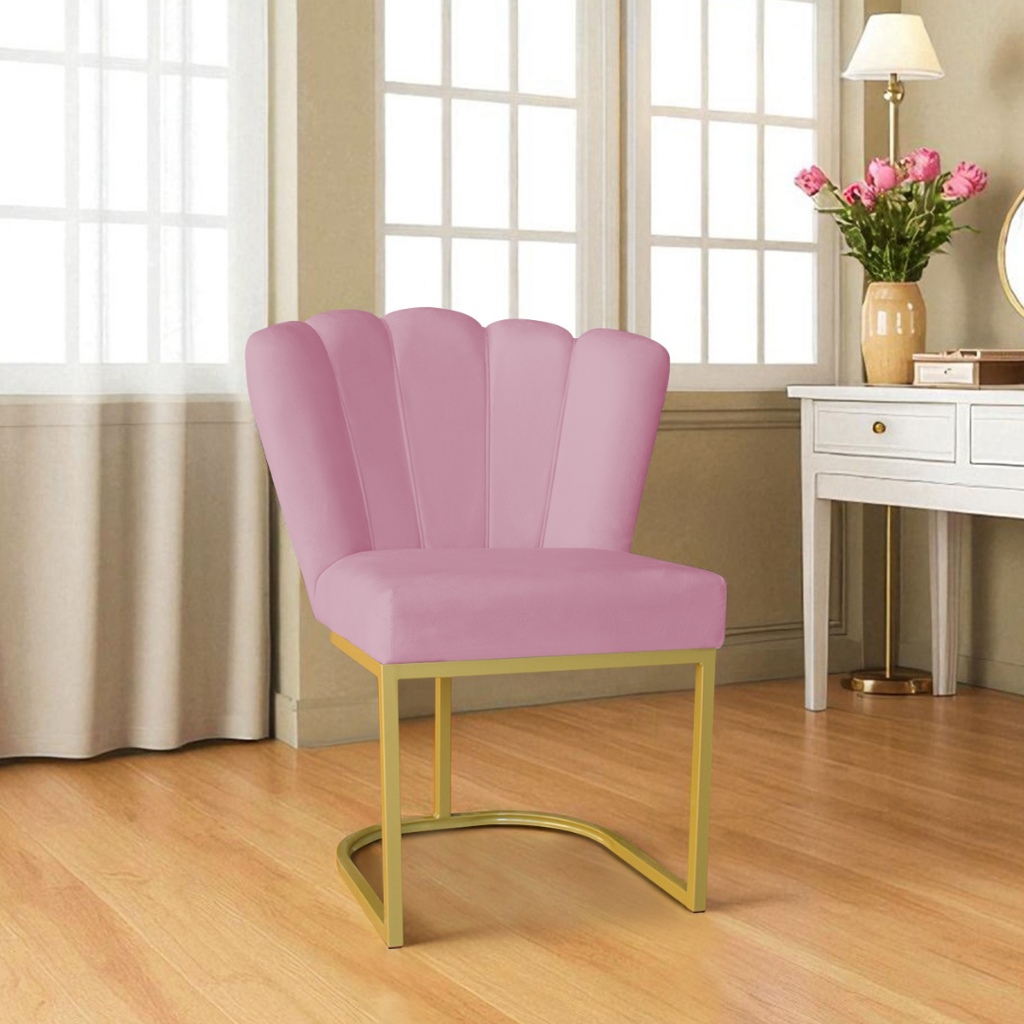 Poltrona Cadeira Decorativa Pétala Base de Ferro Dourado - Cadeira para Salão de Beleza - Cadeira Poltrona para Salão
