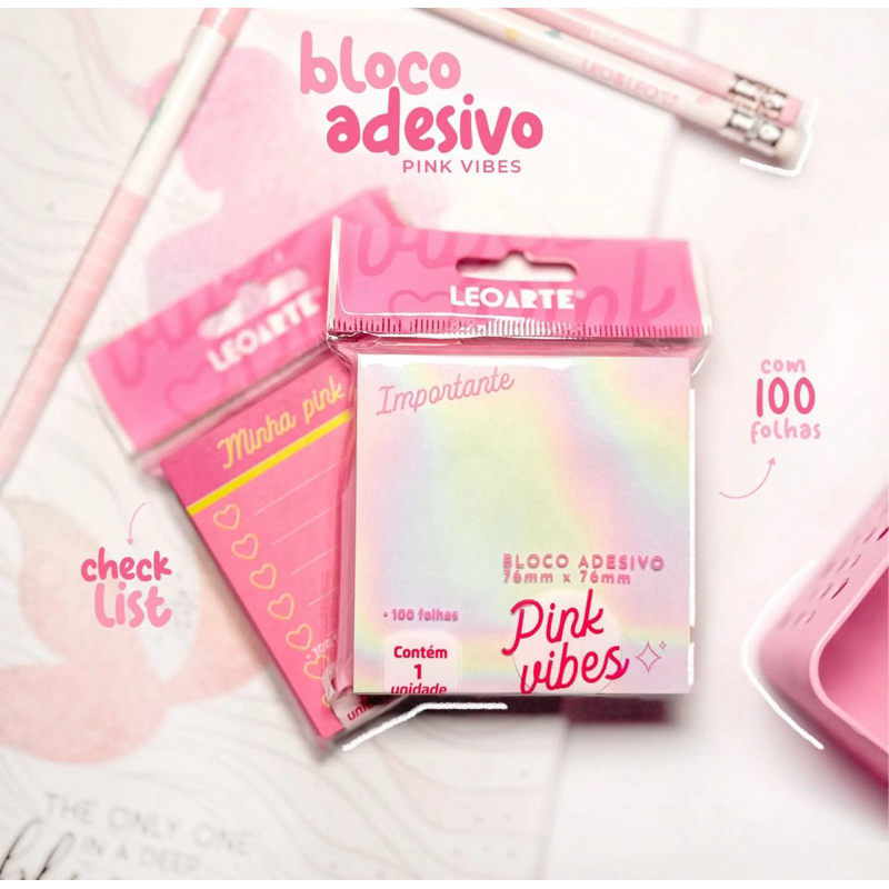 Bloco Adesivo Pink Vibes Lista 76mm x 76mm 100F - LeoArte
