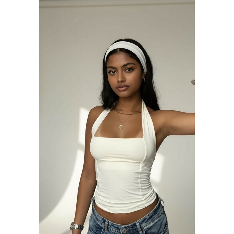 Blusa Feminina Top Halter Cropped Decote Frente Única Costas Nua Verão