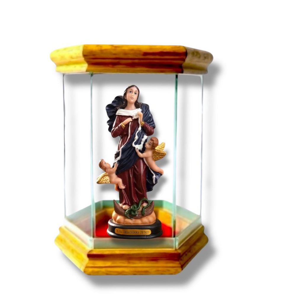 Redoma de Vidro com Imagem Nossa Senhora Desatadora dos Nós 15cm Resina