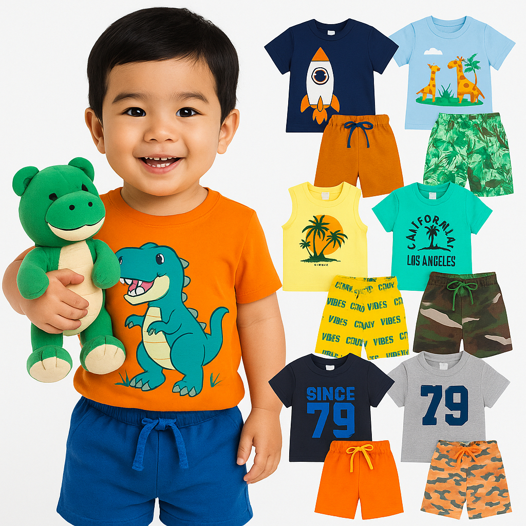 Kit Sortido 2 ou 4 Peças de Roupas Bebê Menino Infantil de Roupas Bebê Menino Infantil Masculino De Verão