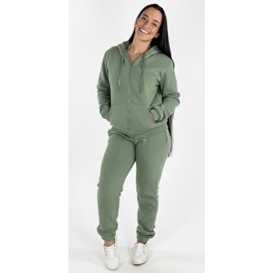Conjunto Moletom Feminino Flanelado Capuz Zíper Qualidade Premium