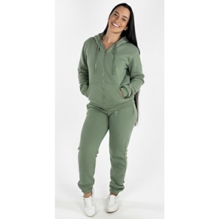 Conjunto Moletom Feminino Flanelado Capuz Zíper Qualidade Premium em Oferta na Shopee