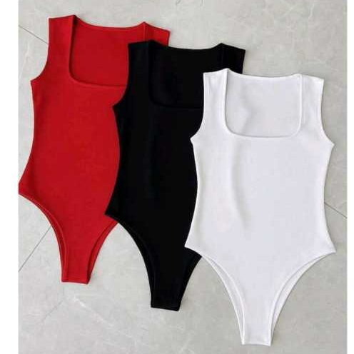 Kit 3 Body Feminino Decote Quadrado com forro duplo Alça Larga Regata Suplex