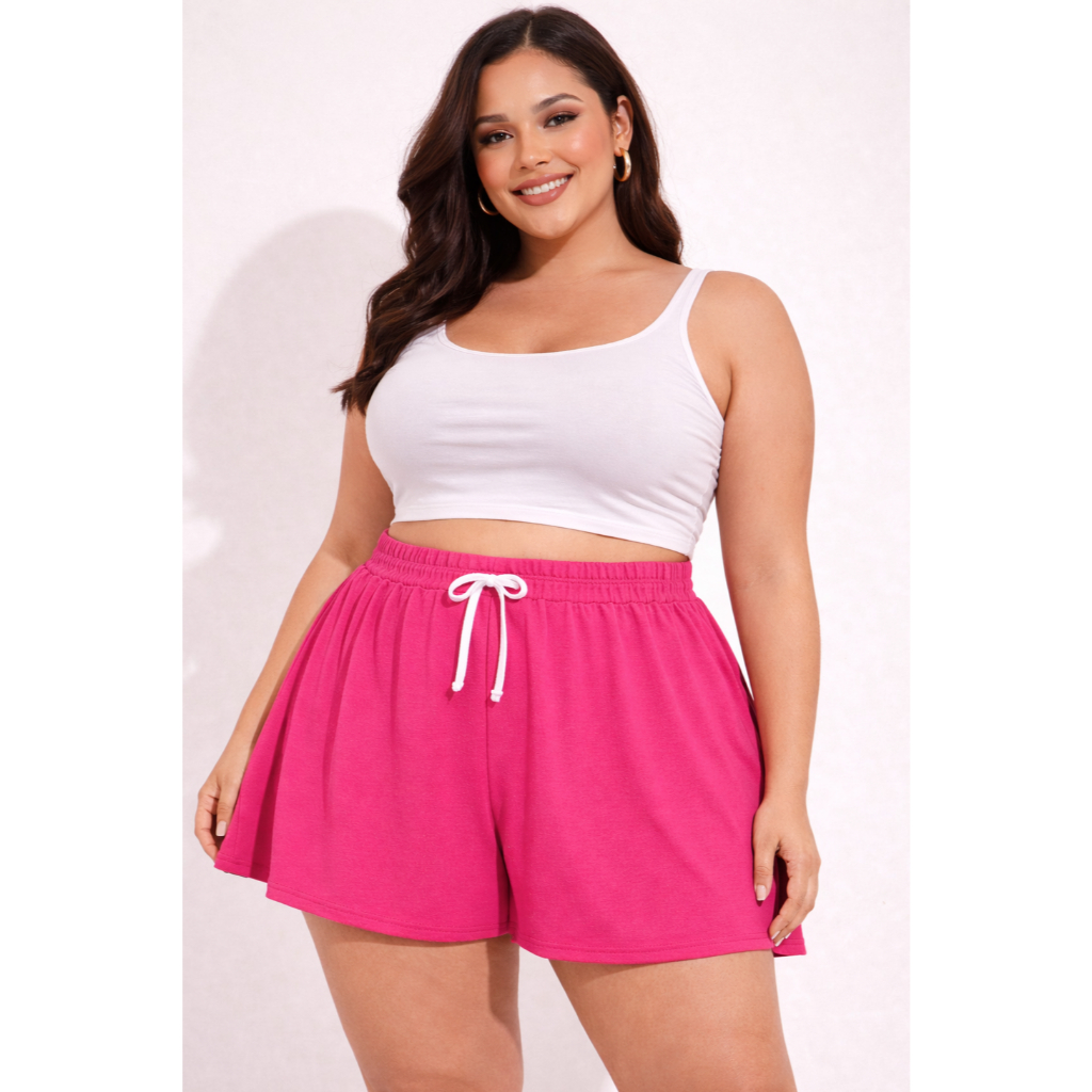Shorts Feminino Plus Size Godê em Malha Viscolycra Confortável Básico em Oferta na Shopee