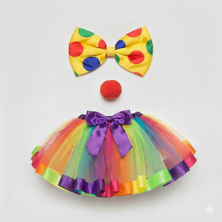 Kit Fantasia Palhaça Saia Tule Colorida  Gravata Palhaço  Nariz Fantasia Completa Feminina