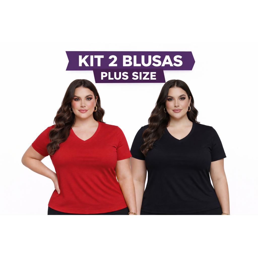 kit 2 Blusas Plus Size Feminina Viscolycra Camiseta  Lisa Gola V G1 G2 G3 em Oferta na Shopee