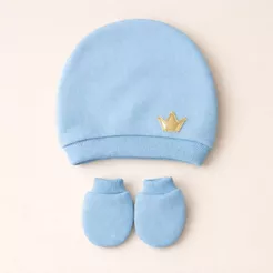 Kit Touca e Luva RN Baby Menino Maternidade Enxoval Luvinha Touquinha Recém Nascido