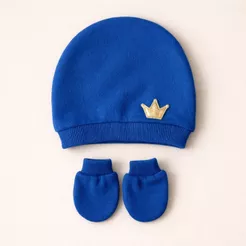 Touca e Luva Recém Nascido Kit Maternidade Bebê Masculino Menino Enxoval Delicado Fofo Macio Luvinha C/coroa