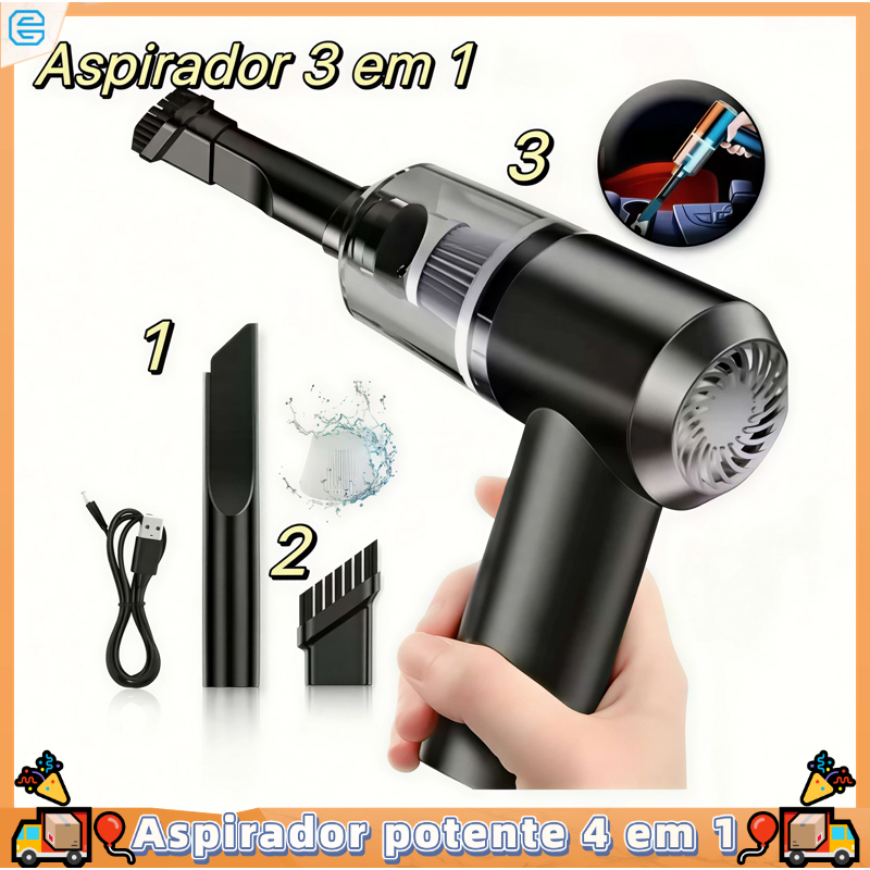 Aspirador de Pó Portátil 2 em 1 - 6000Pa de Potência, Recarregável USB, Filtro HEPA Lavável, para Carro