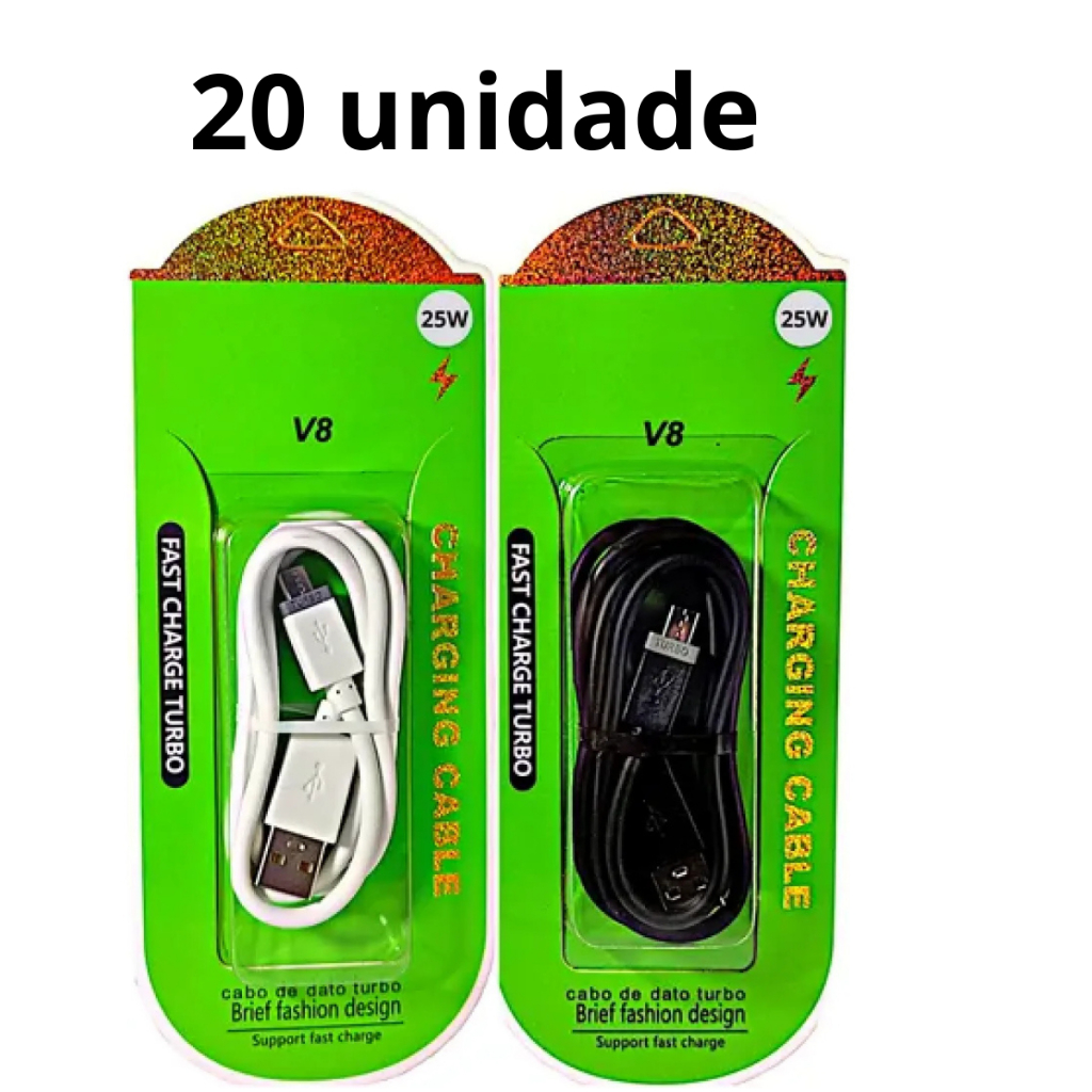 kit 20 cabo v8 micro usb para celular android atacado em Oferta na Shopee