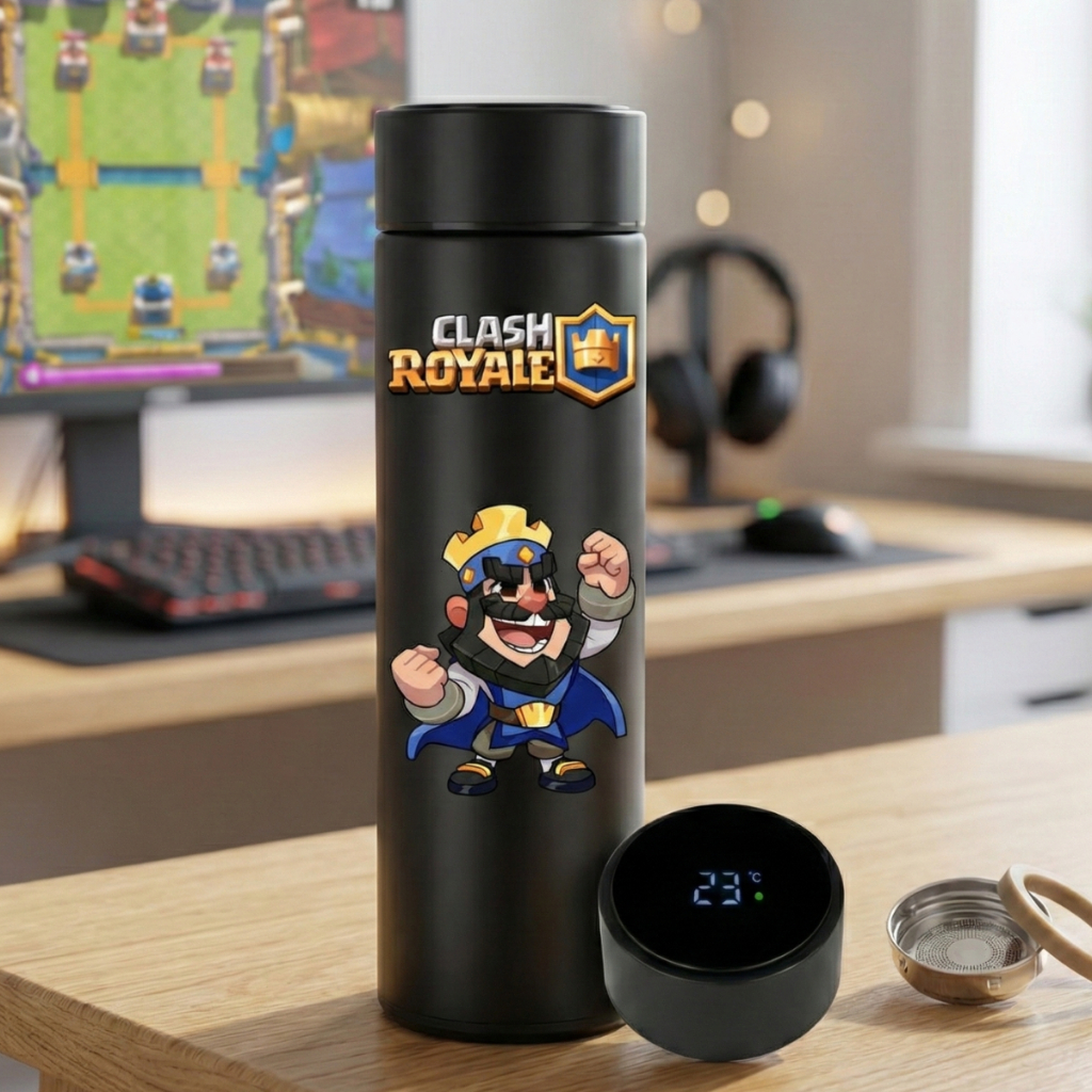 Garrafa Térmica King Rei Clash Royale Inox Com Sensor De Temperatura Inteligente 500ml Personalizada