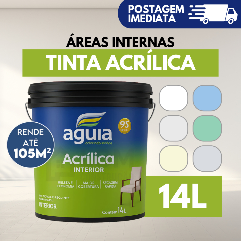 Tinta Águia Acrílica Premium Branco 14L Acabamento Fosco Profissional Segagem rapida